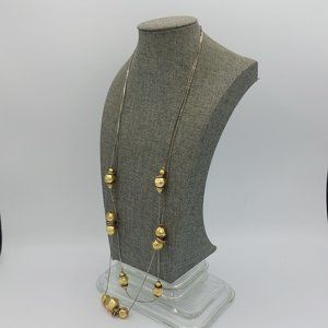 Gold Toned Chain Double Strand Necklace Gold Toned Balls Satellite Beads 32"